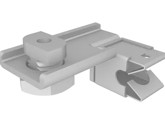 PREFA bliksembeveiligingsklem voor vierkante buizen met geïntegreerde roestvrijstalen clip als kabelhouder, incl. bevestigingsklem. Deze klem dient voor de veilige bevestiging van leidingen met een diameter van Ø 8–12 mm en zorgt voor een betrouwbare montage.