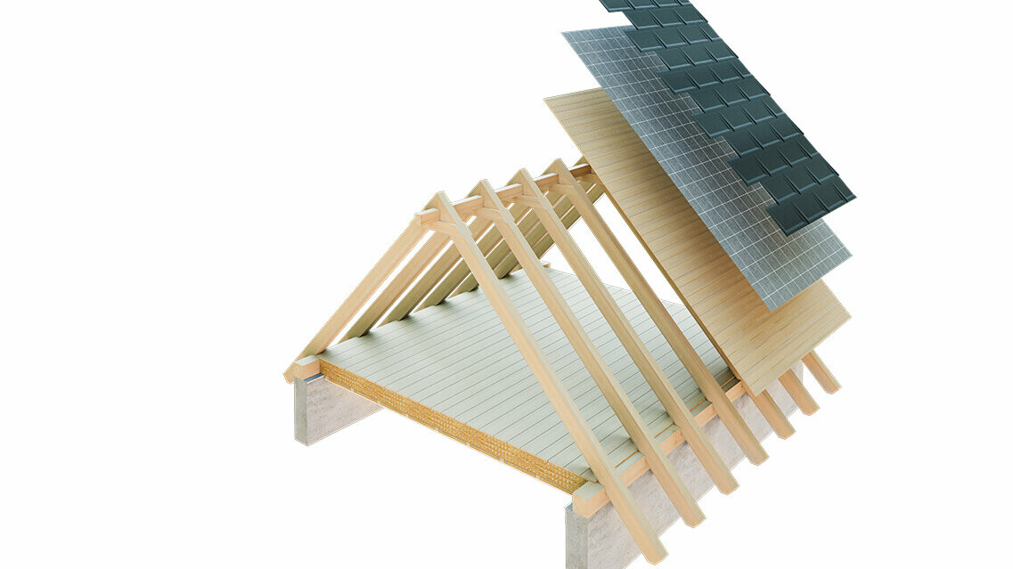 Zolderruimte wordt niet voor woondoeleinden gebruikt Technische weergave van PREFA van een enkellaagse dakconstructie - de zolder kan niet als woonruimte worden gebruikt, omdat hij fungeert als ventilatieniveau voor het metalen dak; volledig dakbeschot en scheidingslaag zonder latwerk; warm dak