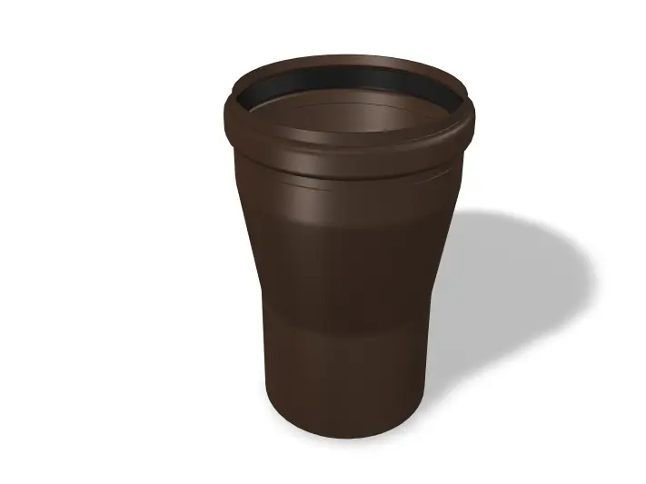 PREFA verloopstuk, verkrijgbaar in de maten Ø 110/100 mm en Ø 125/120 mm, maakt een naadloze overgang mogelijk tussen buizen van verschillende grootte in dakafvoersystemen en gevelsystemen.