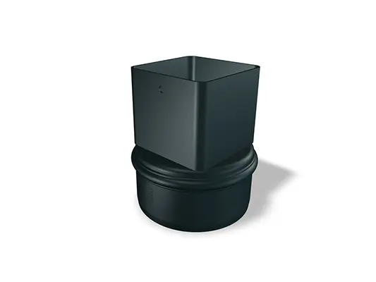 PREFA vierkante buis mof 80, verkrijgbaar in de maten 80 Ø 106 mm en 80 Ø 115 mm, dient voor het flexibel verbinden van vierkante buizen en zorgt voor een betrouwbare afdichting in dakafvoersystemen.