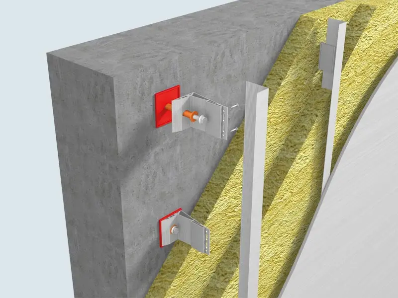 Constructie van een geventileerde voorhanggevel met een metalen onderconstructie