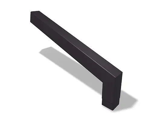 PREFA vierkante buis bocht 72° (lang), verkrijgbaar in de maten 80 en 100 mm, met afmetingen van 1.000 x 196 mm (zichtbaar).