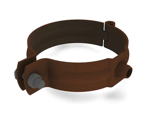 PREFA pijpbeugel voor afvoerbuis, bruin, Ø 60, 80, 100, 120, 150 mm, met M10 schroefdraad zonder pen, stabiele bevestigingsoplossing voor regenpijpen.