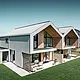 Moderne dubbele huizen met PREFALZ bouwschil, dak en gevel zijn bekleed met PREFALZ in patinagrijs, met vierkante buis