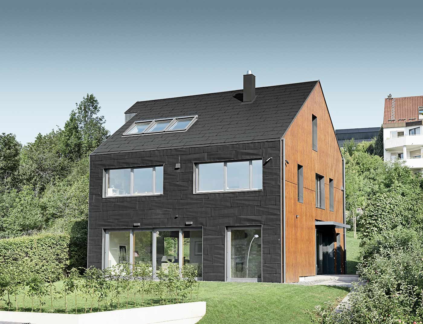 Referentieobjecten PREFA Gevelsystemen Gevelpaneel FX.12 03 P.10 zwart