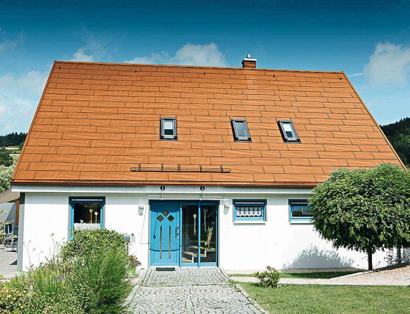 Referentieobjecten PREFA Daksystemen Dakpaneel FX.12 04 P.10 baksteenrood