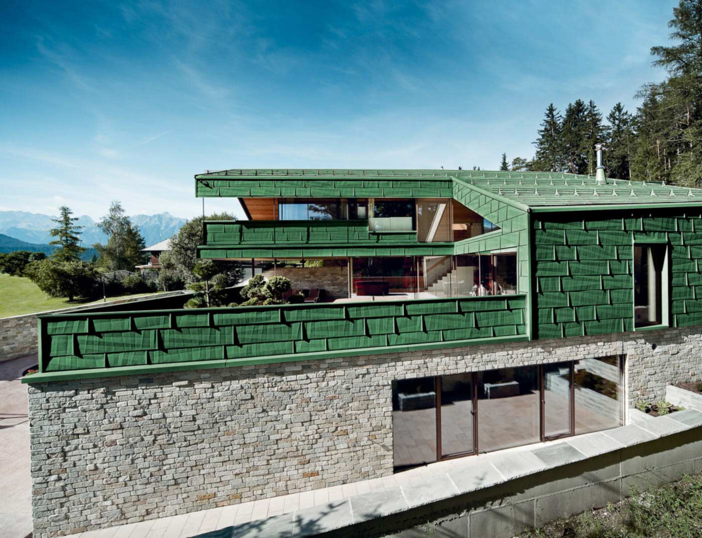 Referentieobjecten PREFA Gevelsystemen Gevelpaneel FX.12 06 P.10 mosgroen