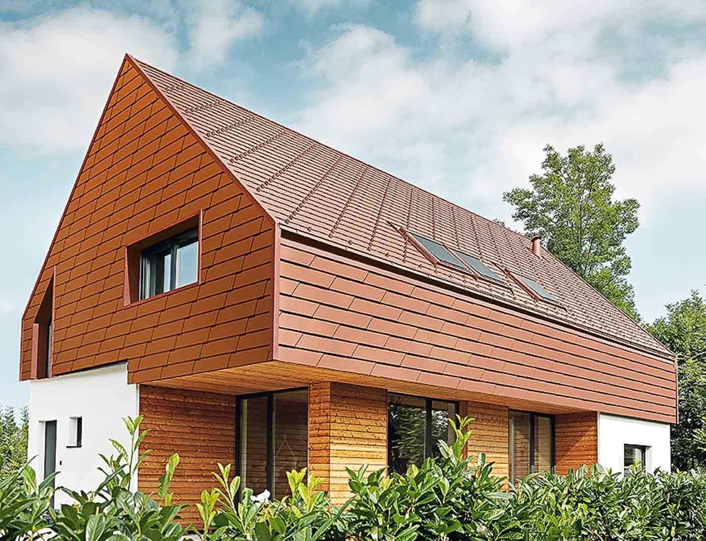 Referentieobjecten PREFA Gevelsystemen Gevelschindel XL 04 P.10 baksteenrood